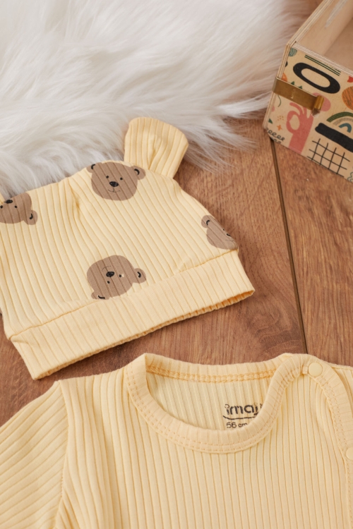 Sarı Ayıcık Baskılı Önlüklü Erkek Bebek 5li Hastane Çıkışı 19467