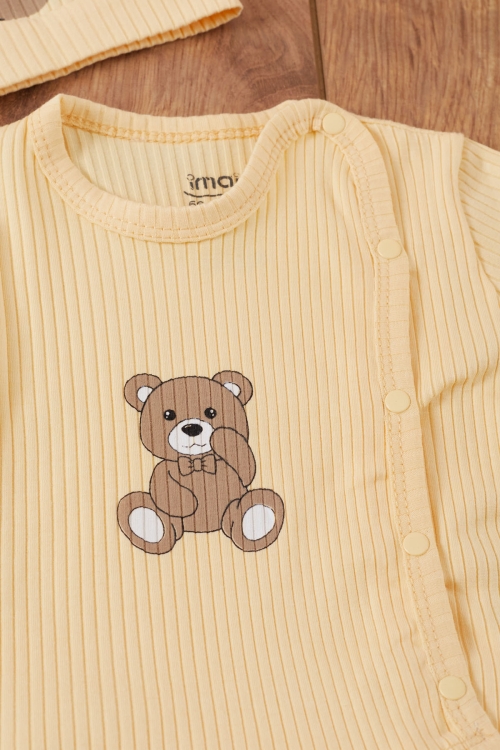 Sarı Ayıcık Baskılı Önlüklü Erkek Bebek 5li Hastane Çıkışı 19467