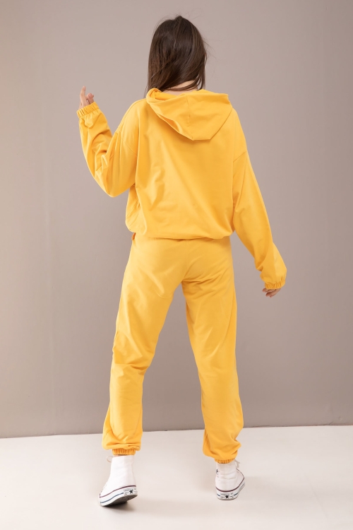 Sarı Kapüşonlu Beli Lastikli Kız Çocuk Basic Eşofman Takımı 19753