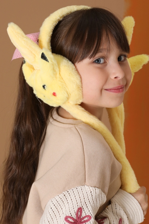 Sarı Kedi Figürlü Hareketli Peluş Kulaklık 19730