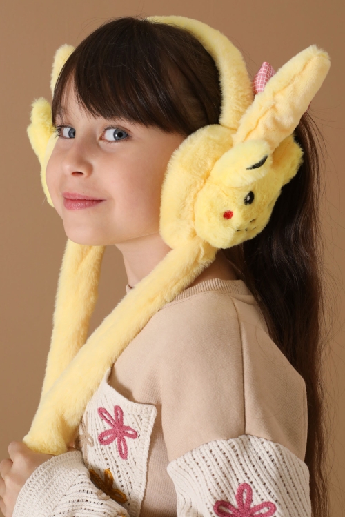 Sarı Kedi Figürlü Hareketli Peluş Kulaklık 19730