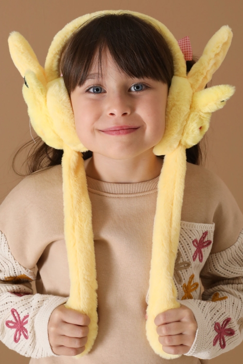 Sarı Kedi Figürlü Hareketli Peluş Kulaklık 19730