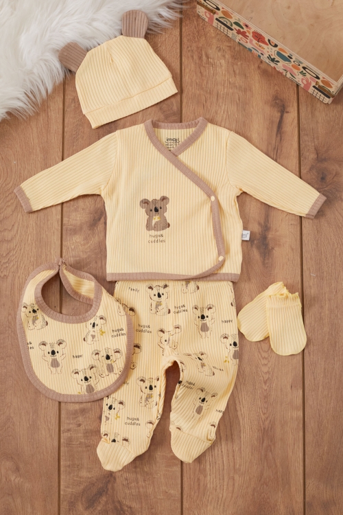 Sarı Koala Desenli Erkek Bebek 5 Parça Hastane Çıkışı Seti 19462