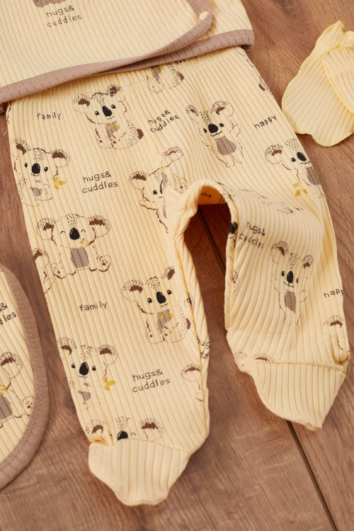 Sarı Koala Desenli Erkek Bebek 5 Parça Hastane Çıkışı Seti 19462