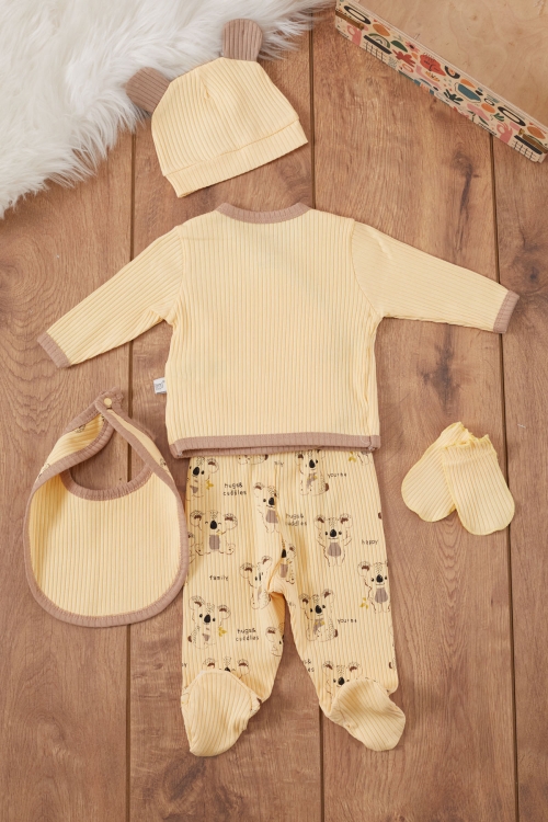 Sarı Koala Desenli Erkek Bebek 5 Parça Hastane Çıkışı Seti 19462