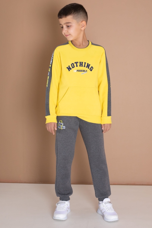 Sarı Şerit Yazı Baskılı Şardonlu Erkek Çocuk Eşofman Takımı 19610