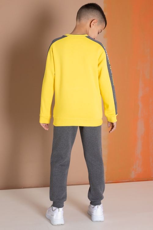 Sarı Şerit Yazı Baskılı Şardonlu Erkek Çocuk Eşofman Takımı 19610