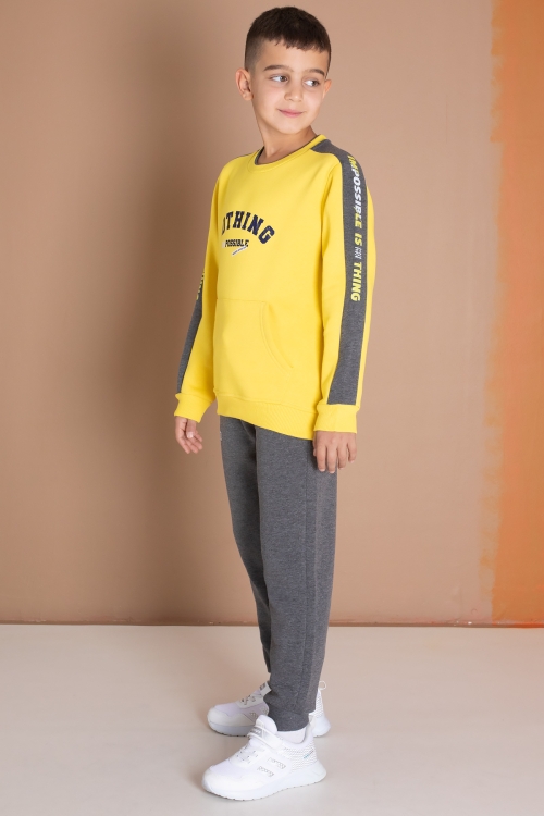 Sarı Şerit Yazı Baskılı Şardonlu Erkek Çocuk Eşofman Takımı 19610