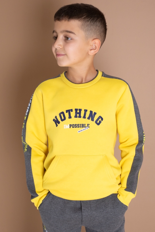 Sarı Şerit Yazı Baskılı Şardonlu Erkek Çocuk Eşofman Takımı 19610