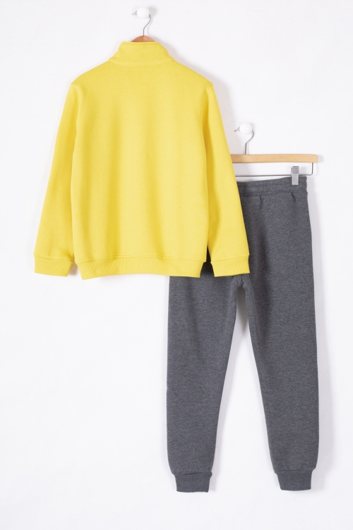 Sarı West Yazılı Fermuar Yaka Erkek Çocuk Şardonlu Eşofman Takım 19595