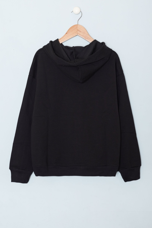 Siyah Baskılı Erkek Çocuk Şeritli Kapüşonlu Sweatshirt 19216