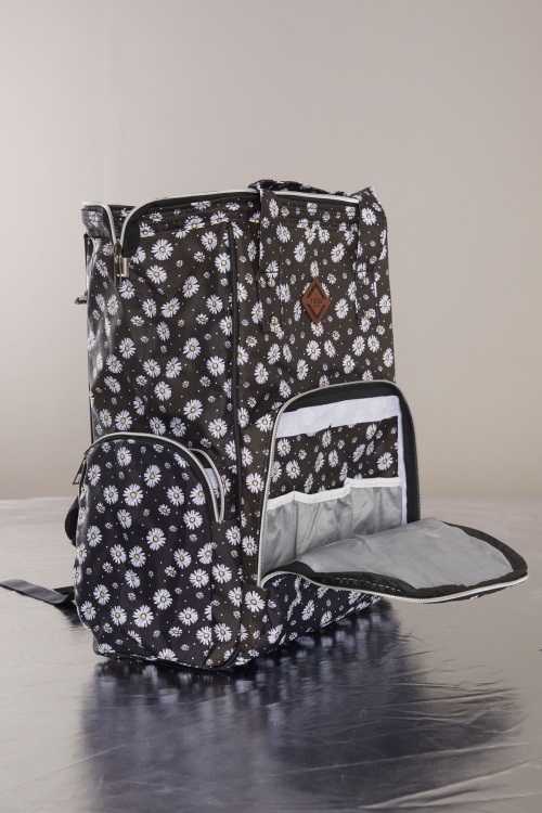 Siyah Çiçek Desenli Çok Fonksiyonlu Anne Bebek Bakım Çantası 19712