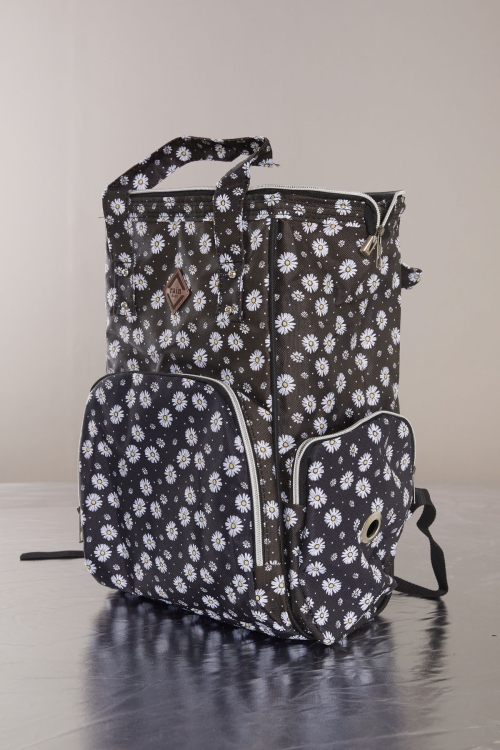 Siyah Çiçek Desenli Çok Fonksiyonlu Anne Bebek Bakım Çantası 19712