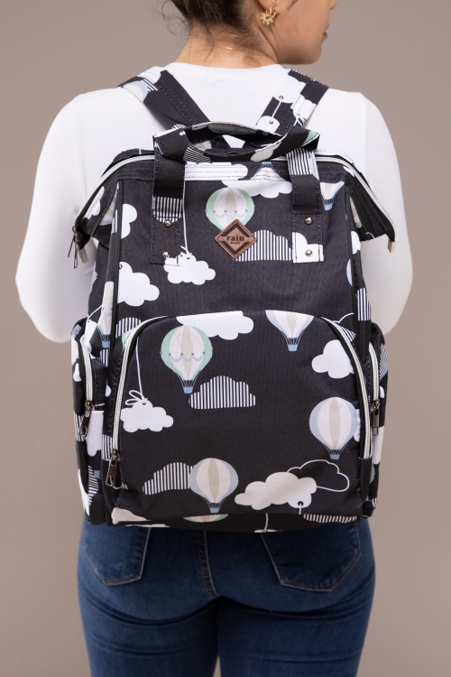 Siyah Desenli Çok Fonksiyonlu Termal Anne Bebek Bakım Çantası 19709