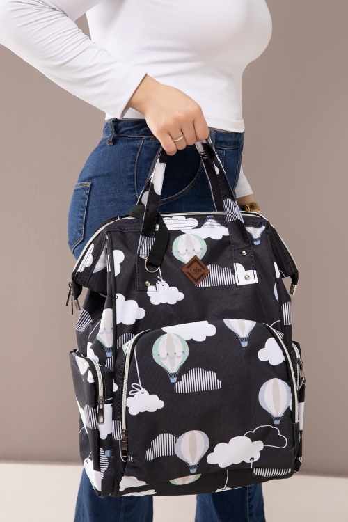 Siyah Desenli Çok Fonksiyonlu Termal Anne Bebek Bakım Çantası 19709