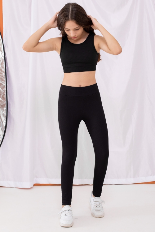 Siyah Fitilli Kız Çocuk Düz Tayt 18997