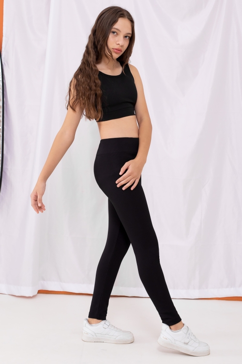 Siyah Fitilli Kız Çocuk Düz Tayt 18997