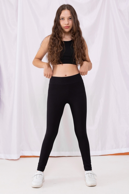 Siyah Fitilli Kız Çocuk Düz Tayt 18997