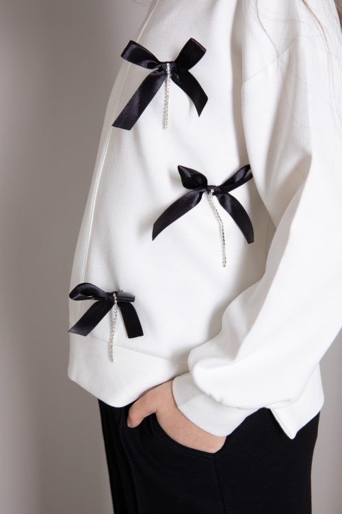 Siyah Fiyonklu Badili Geniş Paça Pantolonlu Kız Çocuk Takım 19880