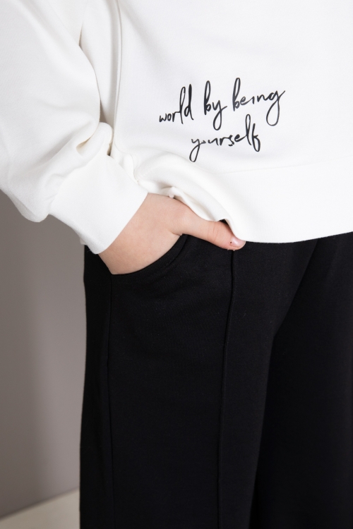 Siyah Fiyonklu Badili Geniş Paça Pantolonlu Kız Çocuk Takım 19880