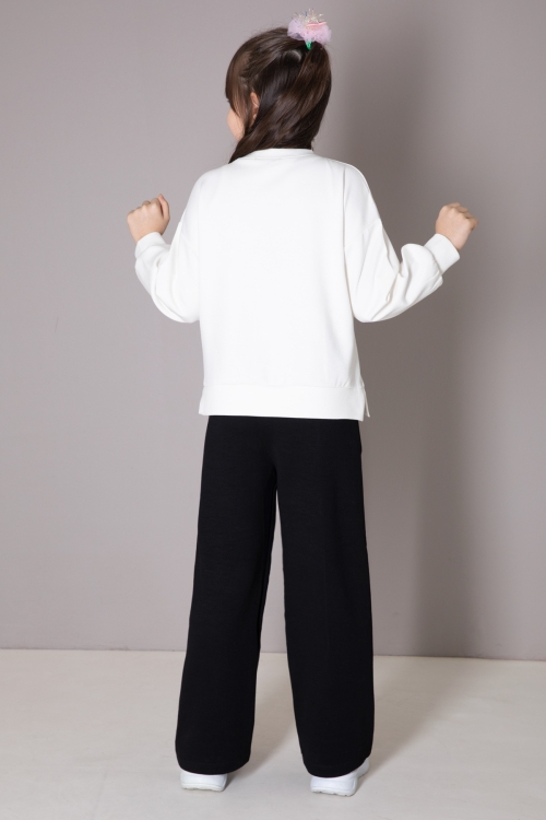 Siyah Fiyonklu Badili Geniş Paça Pantolonlu Kız Çocuk Takım 19880