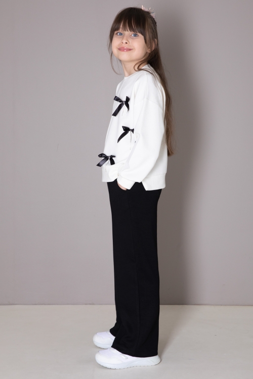 Siyah Fiyonklu Badili Geniş Paça Pantolonlu Kız Çocuk Takım 19880