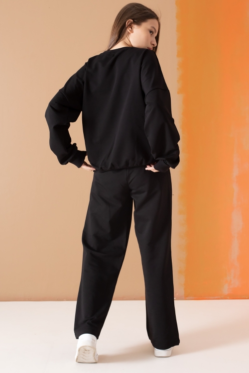 Siyah Forever Yazı Baskılı Kız Çocuk Eşofman Takımı 19570