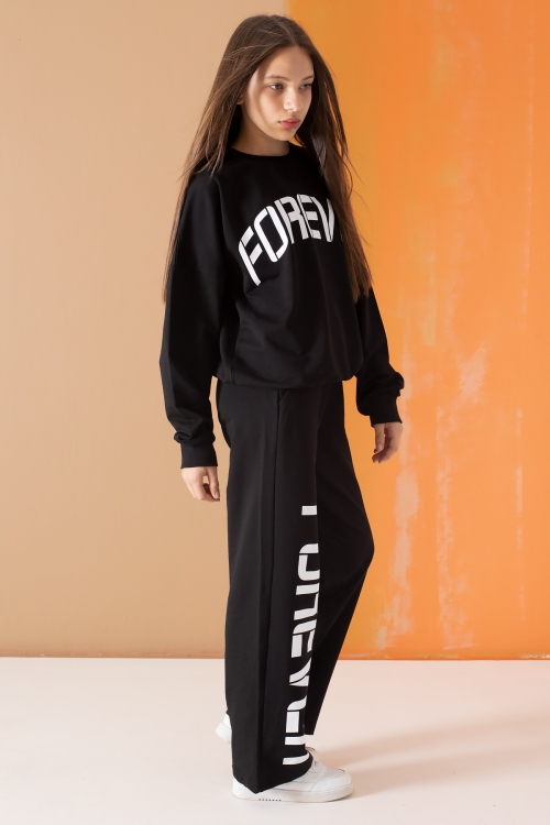 Siyah Forever Yazı Baskılı Kız Çocuk Eşofman Takımı 19570