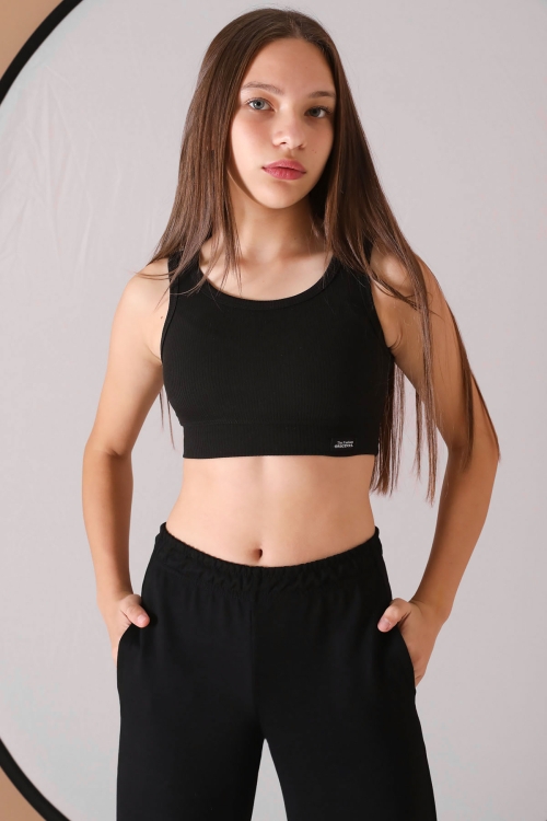 Siyah Geniş Paça Kesim Basic Kız Çocuk Pantolon 19744