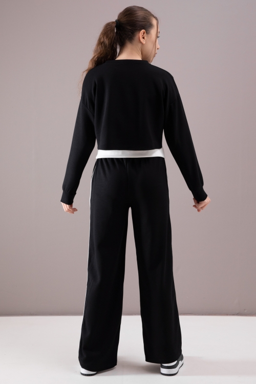 Siyah Kalpli Charm Detaylı Croplu Kız Çocuk 3lü Takım 19883