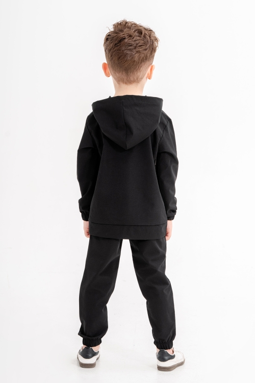 Siyah Kanguru Cepli Kapüşonlu Erkek Çocuk Paraşüt Eşofman Takımı 20119