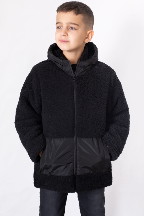 Siyah Kanguru Cepli Kapüşonlu Erkek Çocuk Peluş Hırka 19677