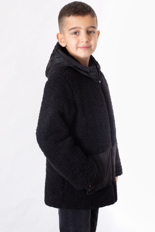 Siyah Kanguru Cepli Kapüşonlu Erkek Çocuk Peluş Hırka 19677