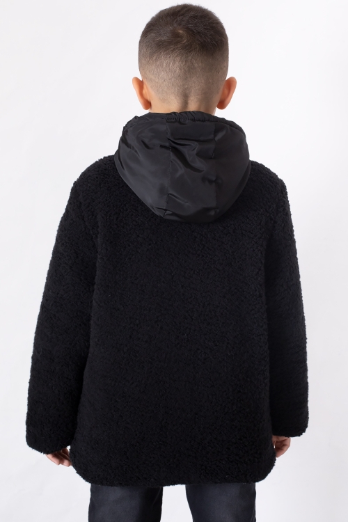 Siyah Kanguru Cepli Kapüşonlu Erkek Çocuk Peluş Hırka 19677