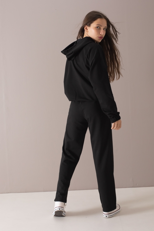 Siyah Kapaklı Cepli Kapüşonlu Kız Çocuk Eşofman Takımı 19781