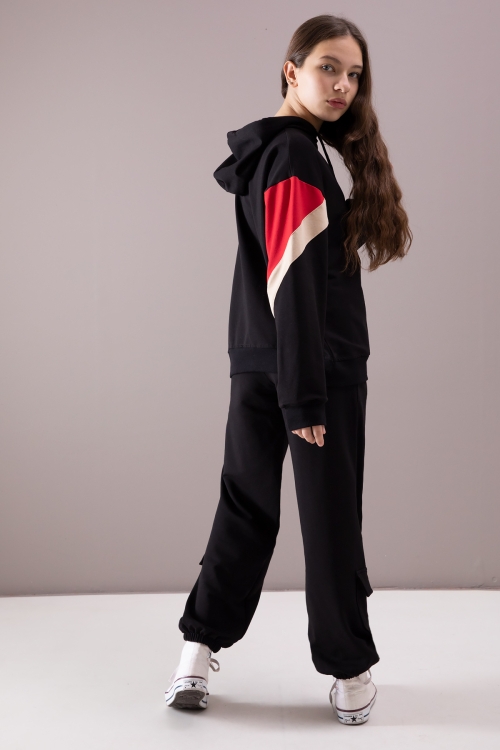 Siyah Kargo Cepli Kız Çocuk Logolu İkili Takım 19866