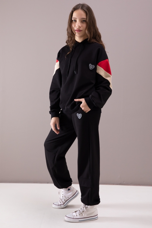 Siyah Kargo Cepli Kız Çocuk Logolu İkili Takım 19866