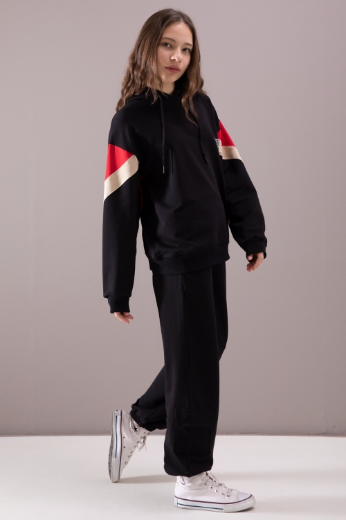 Siyah Kargo Cepli Kız Çocuk Logolu İkili Takım 19866