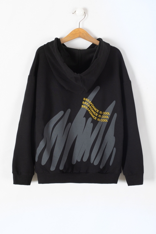 Siyah Kaykaycı Nakışlı Yazılı Erkek Çocuk Kapüşonlu Sweatshirt 19638