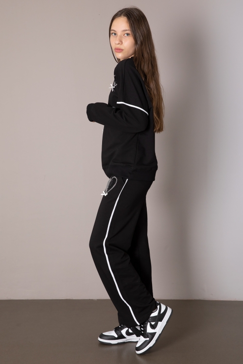 Siyah Kız Çocuk Kalp Desenli 2li Takım 19848