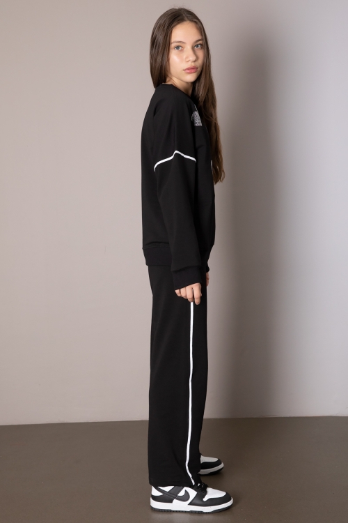 Siyah Kız Çocuk Kalp Desenli 2li Takım 19848