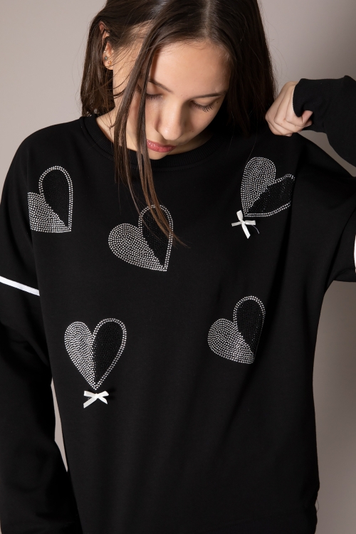 Siyah Kız Çocuk Kalp Desenli 2li Takım 19848