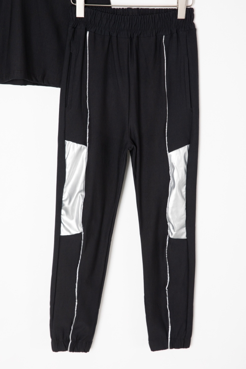 Siyah Reflektör Şeritli Kapüşonlu Kız Çocuk Eşofman Takımı 16319