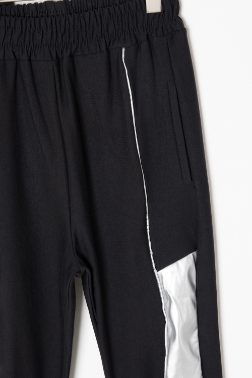 Siyah Reflektör Şeritli Kapüşonlu Kız Çocuk Eşofman Takımı 16319