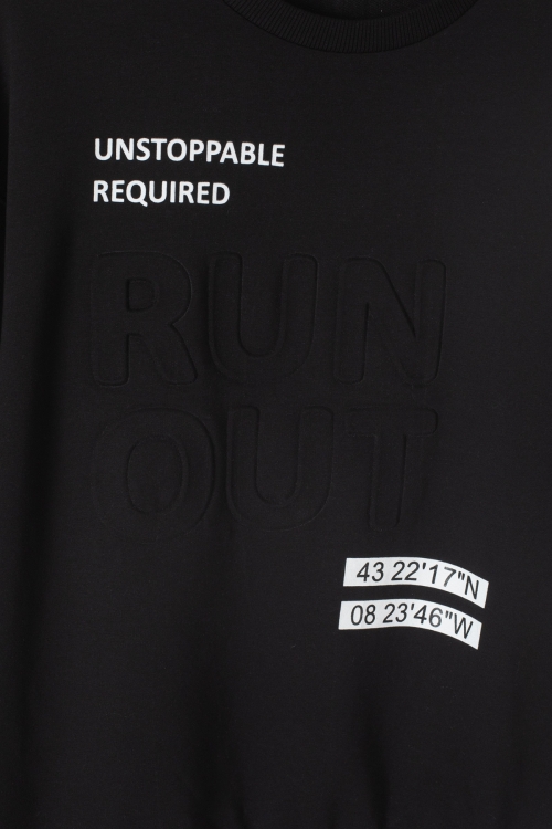 Siyah Run Kabartma Yazılı Bisiklet Yaka Erkek Çocuk Sweatshirt 19633