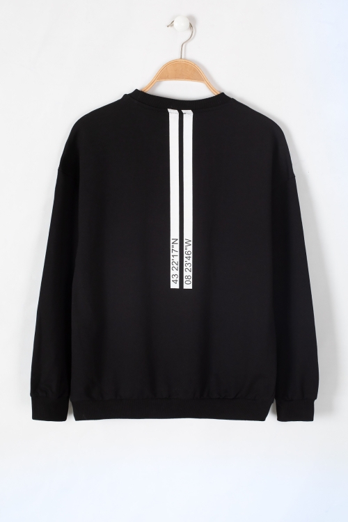 Siyah Run Kabartma Yazılı Bisiklet Yaka Erkek Çocuk Sweatshirt 19633