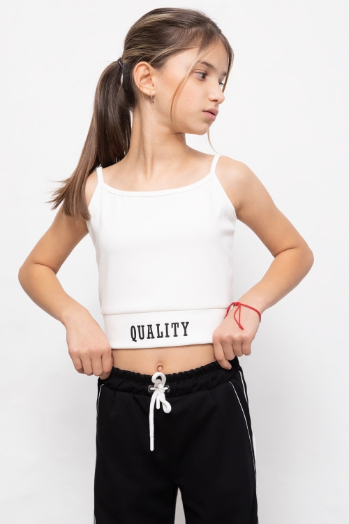 Siyah Şerit Detaylı Geniş Paça Croplu Kız Çocuk 3lü Takım 19840