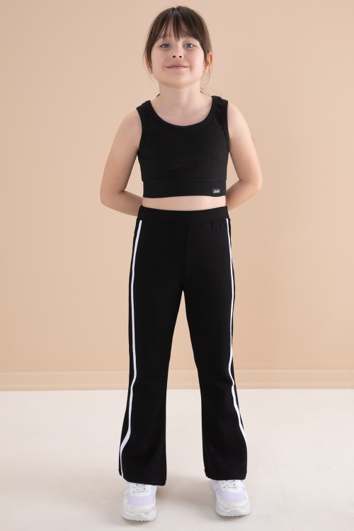 Siyah Yan Şeritli İspanyol Paça Kız Çocuk Tayt 20174