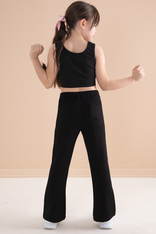 Siyah Yan Şeritli İspanyol Paça Kız Çocuk Tayt 20174