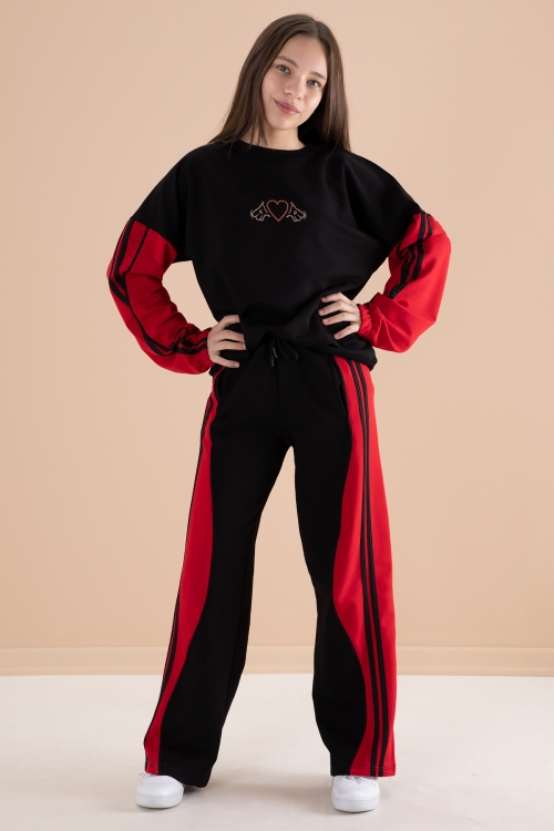 Siyah Yanları Çizgili Kız Çocuk 2li Takım 20100